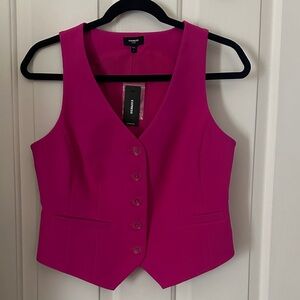 Editor Studio Stretch Twill Five Button Blazer Vest Express Neon Berry Button-Up